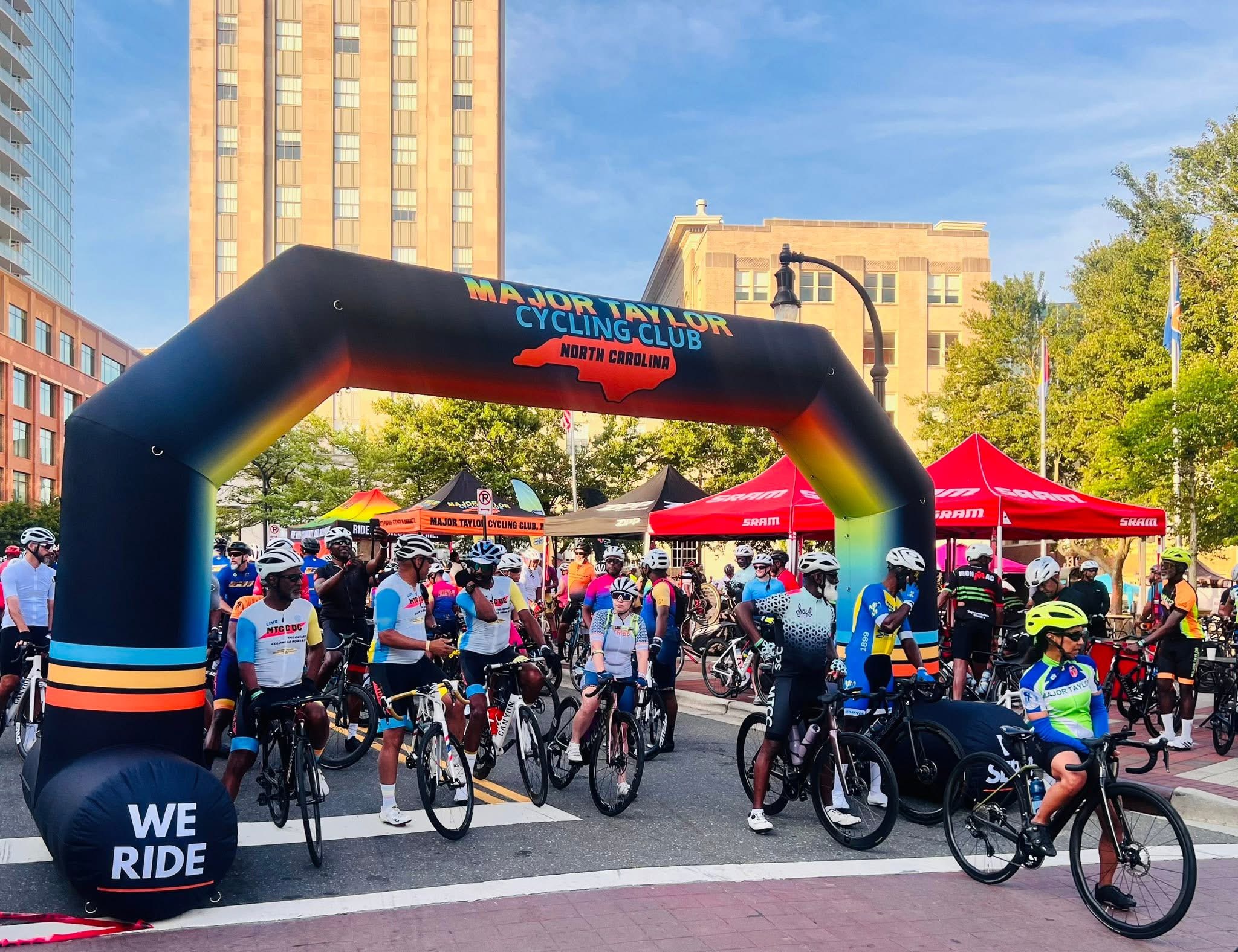 Hundreds of cyclists gathered at the MTICA 2026 Convention start line in downtown Durham