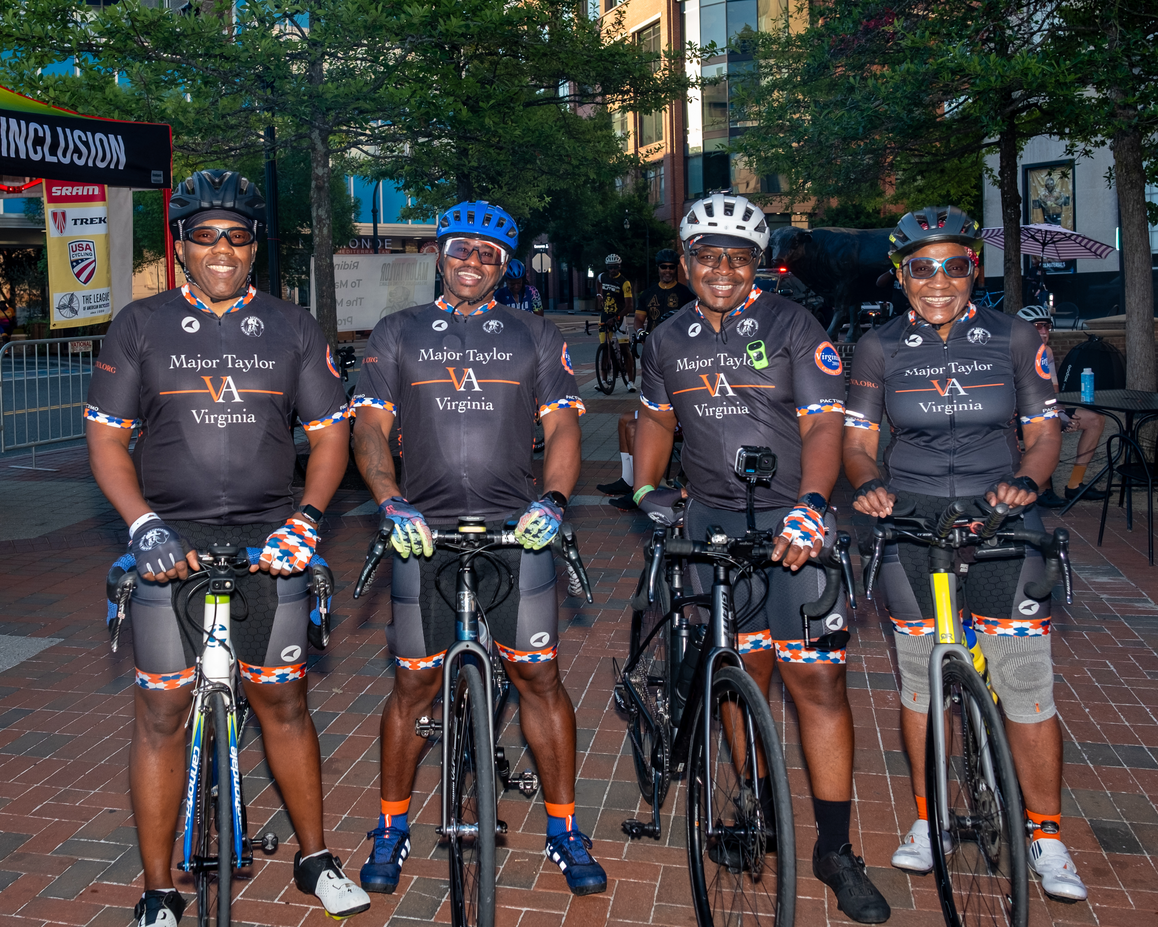 Major Taylor Virginia cycling club members at the CCB Plaza start line for the MTICA 2026 Convention in Durham NC