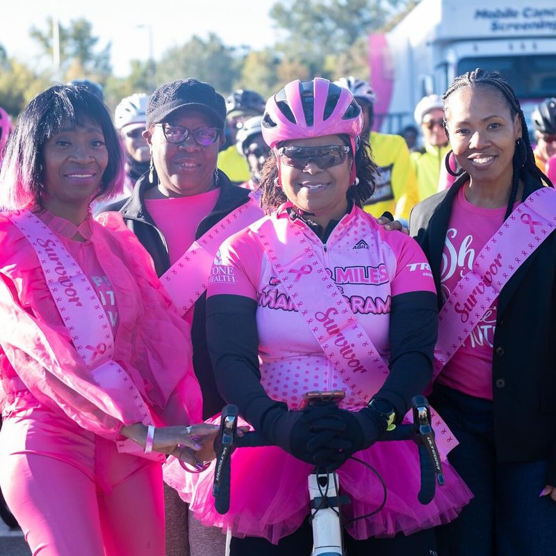 Breast cancer survivors at the start of the Major Miles for Mammograms ride