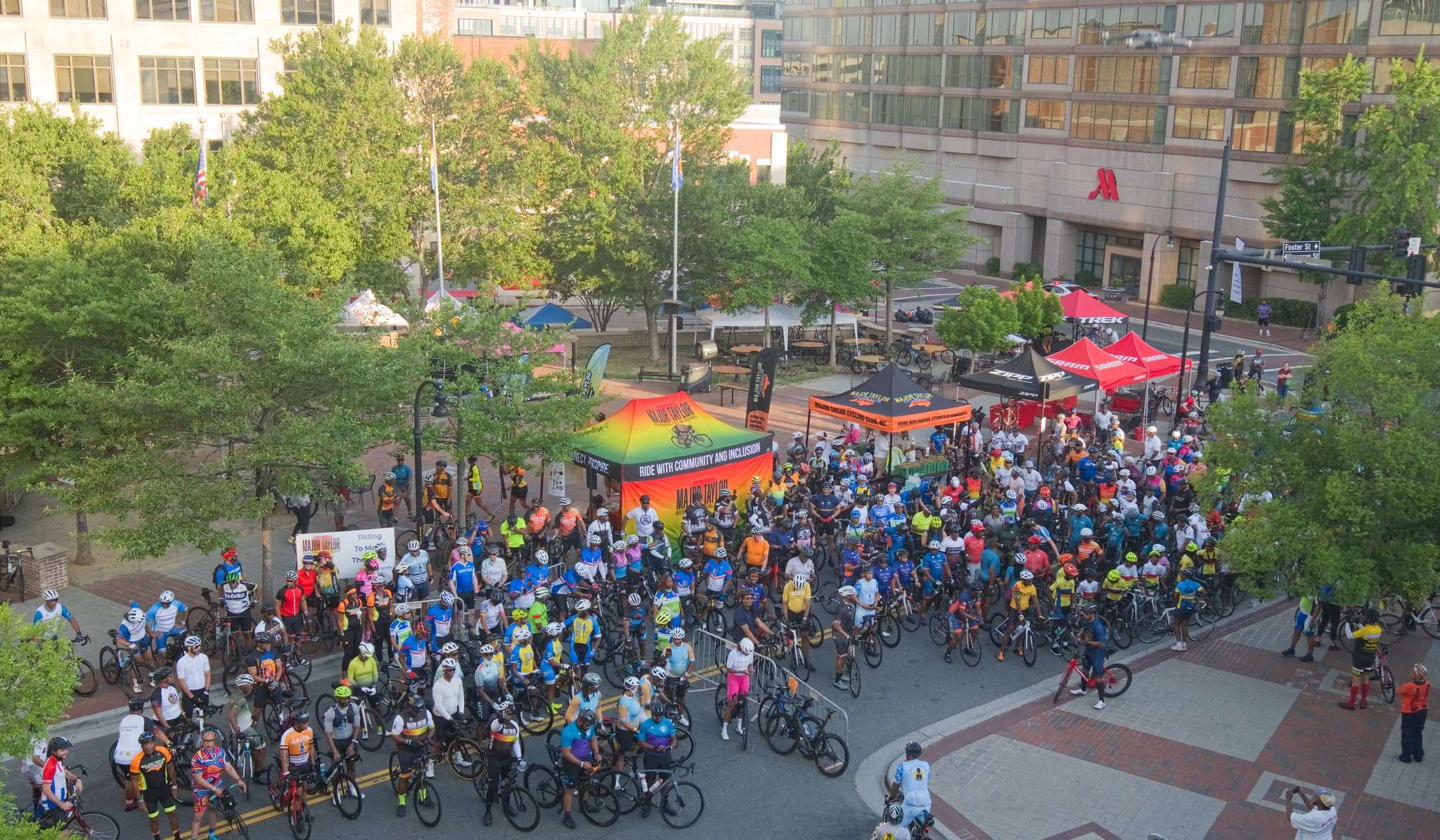 Hundreds of cyclists gathered at the start line in downtown Durham for the Major Taylor national convention