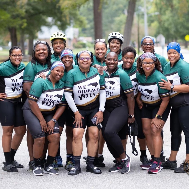 Members of the We Ride, We Vote community ride in North Carolina